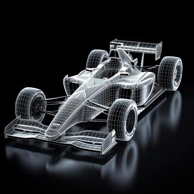 3d Model Race Car on a Black Background with Reflection. 3d