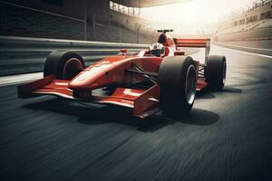 Race car on track. Race car on track. Race car. Sport car racing formula one in race track, AI Generated photo