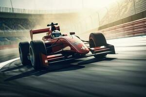 Ferrari F1 on the track. Sport car racing formula one in race track, AI Generated photo