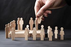 Human resource management, HR, recruitment, leadership and teambuilding. Businessman choose the right candidate for a job. Team meeting and presentation concept without any face, photo