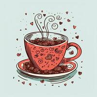 Cup of coffee with heart-shaped beans, Coffee Valentines Day clipart, AI Generated photo