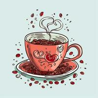 Cup of coffee with heart-shaped steam. Coffee Valentines Day clipart, AI Generated photo