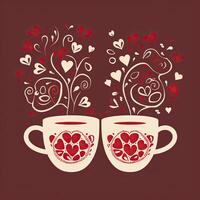 Valentine's day card with cup of coffee. illustration. Coffee Valentines Day clipart, AI Generated photo