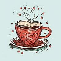 taza de café con café frijoles y corazones. café san valentin día clipart, ai generado foto