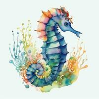 Watercolor seahorse on a white background. illustration. Watercolor Seahorse Clipart, AI Generated photo