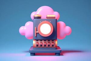Cloud storage for downloading. digital service or application with data transmission. Network computing technologies. Futuristic Server. Digital space. Data storage, illustration photo