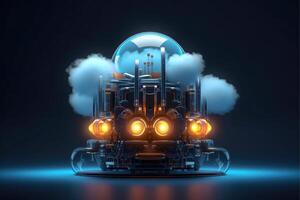 Cloud storage for downloading. digital service or application with data transmission. Network computing technologies. Futuristic Server. Digital space. Data storage, illustration photo