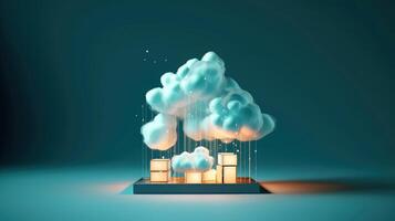 Cloud storage for downloading. digital service or application with data transmission. Network computing technologies. Futuristic Server. Digital space. Data storage, illustration photo