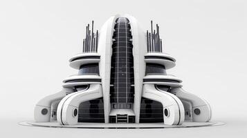 3d futurista ciencia ficción blanco ciudad arquitectura con orgánico rascacielos, para Ciencias ficción o fantasía antecedentes, resumen edificio, generativo ai ilustración foto