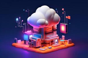 Cloud storage for downloading. digital service or application with data transmission. Network computing technologies. Futuristic Server. Digital space. Data storage, Generative AI illustration photo