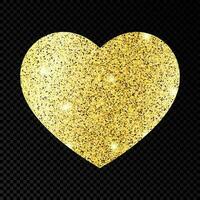 Gold glittering heart on dark background vector