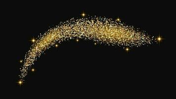 Gold glittering confetti wave and stardust. Golden magical sparkles on dark background. Vector illustration