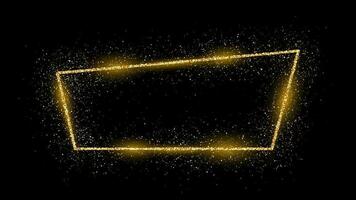 Golden frame with glitter, sparkles and flares on dark background. Empty luxury backdrop. Vector illustration.