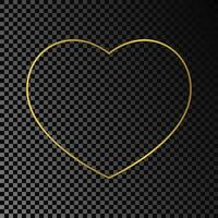 Gold glowing heart shape frame isolated on dark vector