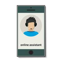 Mobile phone with online assistant who advises. Vector illustration