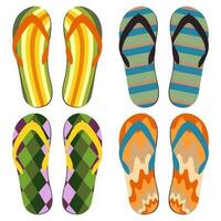 Set of Beach Slippers. Colorful Summer Flip Flops Over White Background vector