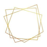 Gold geometric polygonal frame with shining effects isolated on white background. Empty glowing art deco backdrop. Vector illustration.