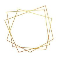 Gold geometric polygonal frame with shining effects isolated on white background. Empty glowing art deco backdrop. Vector illustration.