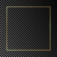 Gold glowing square frame isolated on dark background. Shiny frame with glowing effects. Vector illustration.