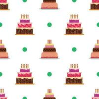 Seamless Pattern with colorful hearts, sweet cakes and pies. Vector illustration.