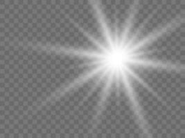 Sunlight on a background. Isolated white rays of light. Vector illustration