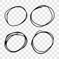 Hand drawn scribble circles. Set of four black doodle round circular design elements vector