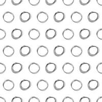 Seamless pattern with black sketch hand drawn brush scribble circles shape on white background. Abstract grunge texture. Vector illustration