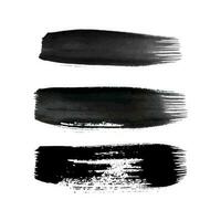 Black grunge brush strokes. Set of three painted ink stripes. Ink spot isolated on white background. Vector illustration