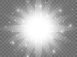 Sunlight on a background. Isolated white rays of light. Vector illustration