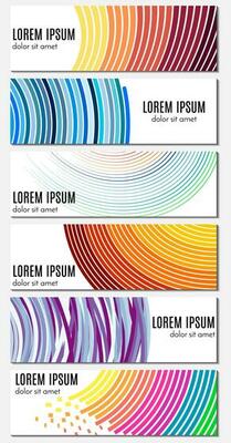 Set of six colorful abstract header banners with curved lines and place for text. Vector backgrounds for web design.
