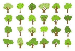 Set of twenty four green trees with leaves. Vector illustration