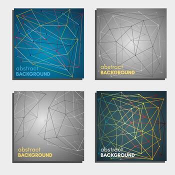conjunto de cuatro hermosa resumen antecedentes. poligonal antecedentes con molecular conexión. vector ilustración.