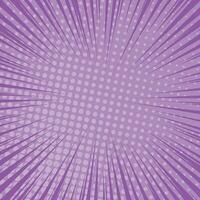 Purple comic book page background in pop art style with empty space. Template with rays, dots and halftone effect texture. Vector illustration