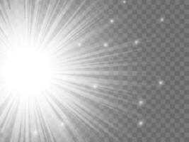 Sunlight on a background. Isolated white rays of light. Vector illustration