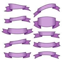 Set of ten purple ribbons and banners for web design. Great design element isolated on white background. Vector illustration.