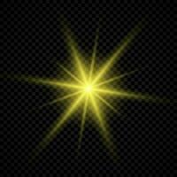 Light effect of lens flares. Yellow glowing lights starburst effects with sparkles vector