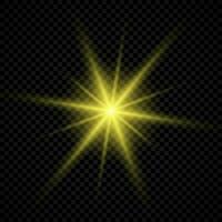 Light effect of lens flares. Yellow glowing lights starburst effects with sparkles vector