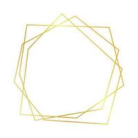 Gold geometric polygonal frame with shining effects isolated on white background. Empty glowing art deco backdrop. Vector illustration.