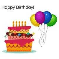 Greeting Card with Sweet Cake for Birthday Celebration. Vector illustration