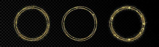 Shiny frames with glowing effects. Set of three glitter gold circular frames vector