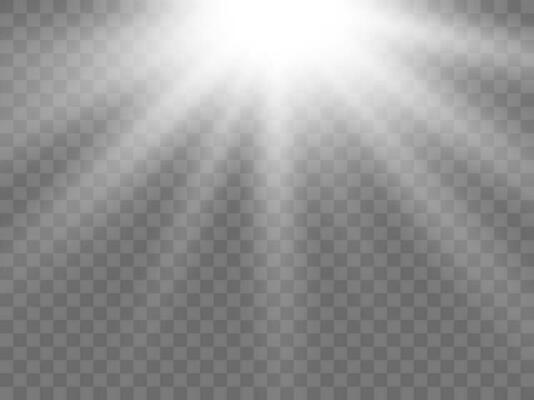 Sunlight on a background. Isolated white rays of light. Vector illustration