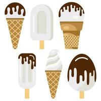 Set of ice cream. Creamy ice cream on a wooden stick and in a waffle cup vector