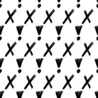 Seamless pattern with hand drawn cross and exclamation mark symbols. Black sketch cross symbol on white background. Vector illustration