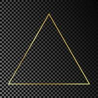 Gold glowing triangle frame isolated on dark vector