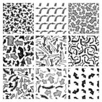 Seamless pattern with black hand drawn arrows. Set of nine creative abstract backgrounds. Vector illustration