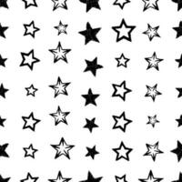 Seamless background of doodle stars. Black hand drawn stars on white background. Vector illustration