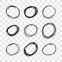 Hand drawn scribble circles. Set of nine black doodle round circular design elements vector