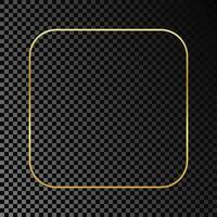 Gold glowing rounded square frame isolated on dark vector