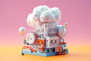 Cloud storage for downloading. digital service or application with data transmission. Network computing technologies. Futuristic Server. Digital space. Data storage, illustration photo