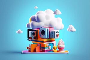 Cloud storage for downloading. digital service or application with data transmission. Network computing technologies. Futuristic Server. Digital space. Data storage, illustration photo
